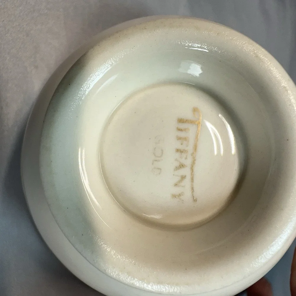 Tiffany & Co Gold Laurel Teacup and Saucer Set Cream Porcelain Japan‎ Gilt Rim